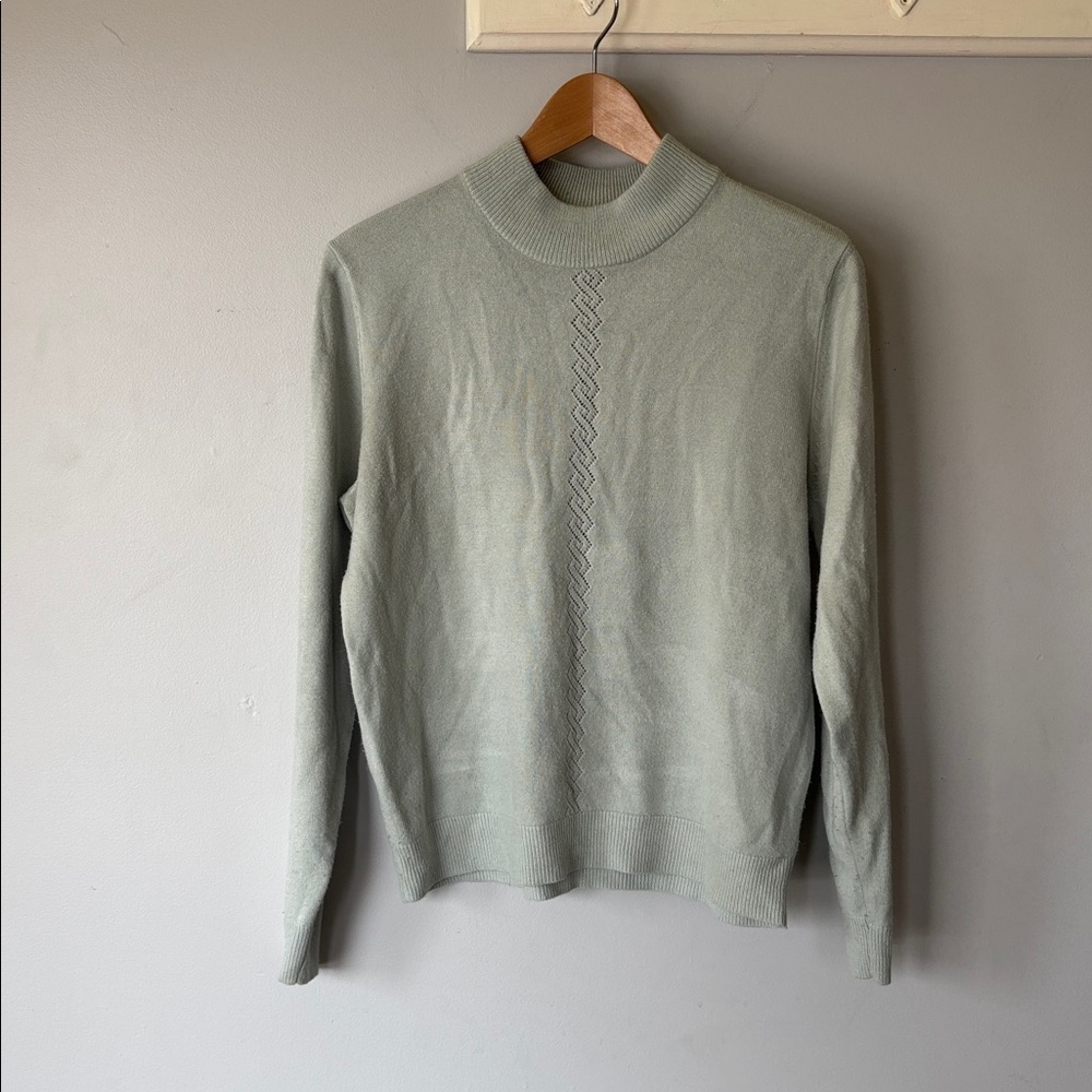 Light Blue Knit Sweater Eyelet Chevron Detail Minimalist Size M